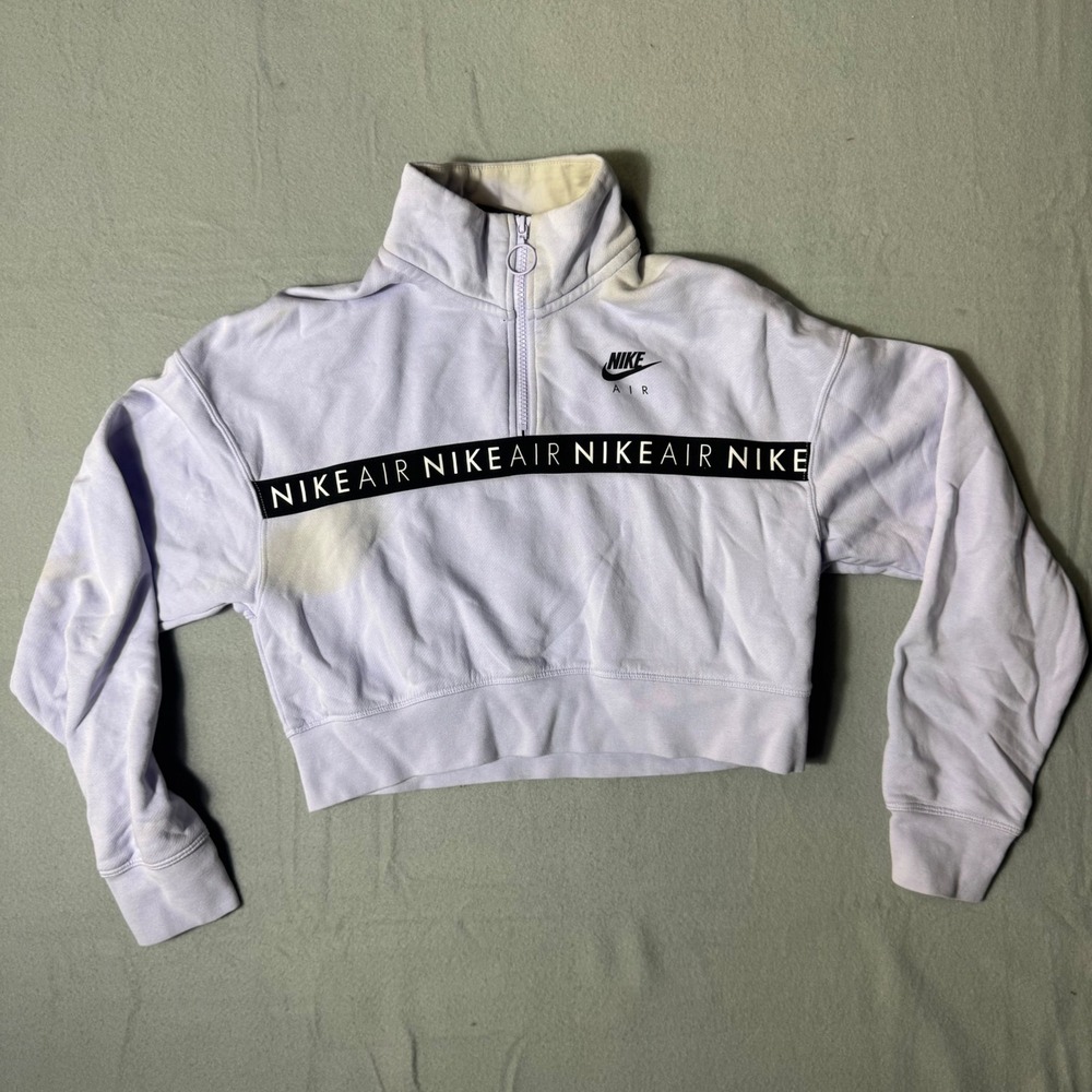 Nike Air Womens Cropped Quarter Zip Sweatshirt Lavender Purple Logo Tape Medium